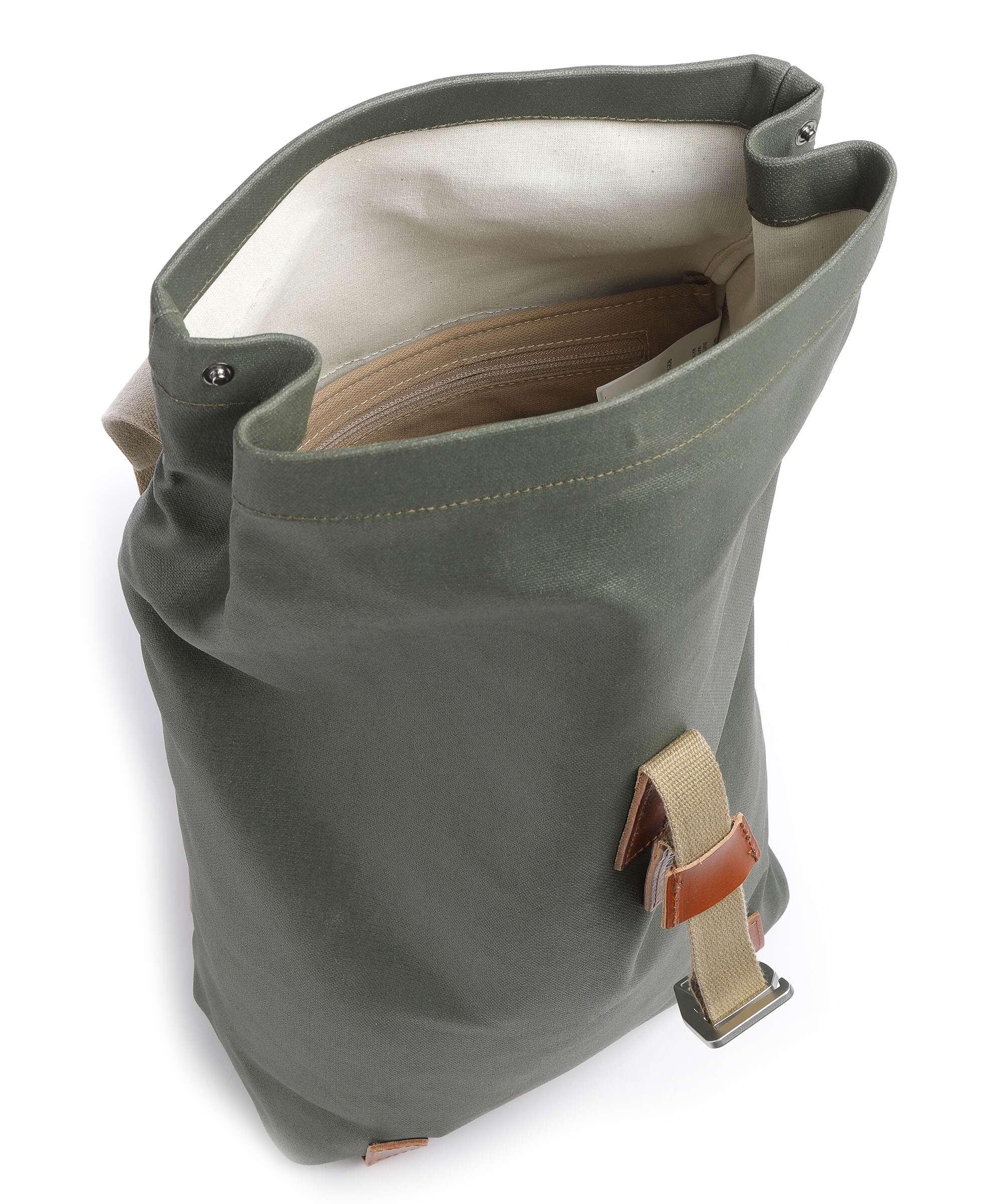 Brooks England Pickwick Cotton Canvas Small Rolltop backpack sage green/honey details - Image 7