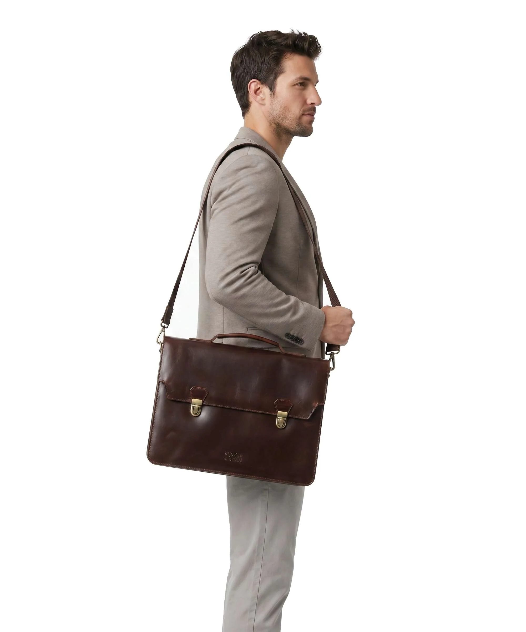 Buckle & Seam Crazy Horse Notes Briefcase brown - Image 3