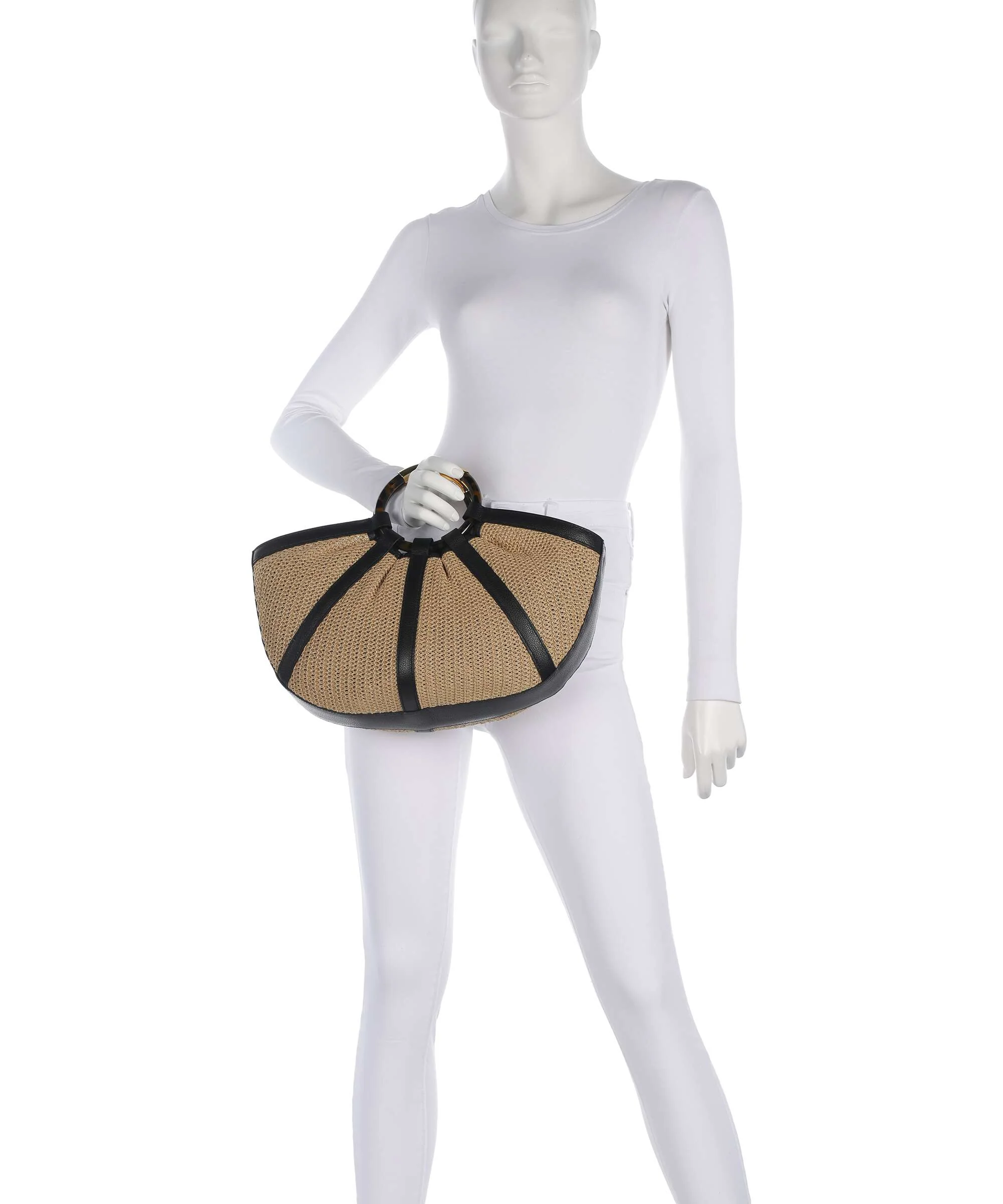 Coccinelle Shell Straw Handbag natural/noir - Image 3