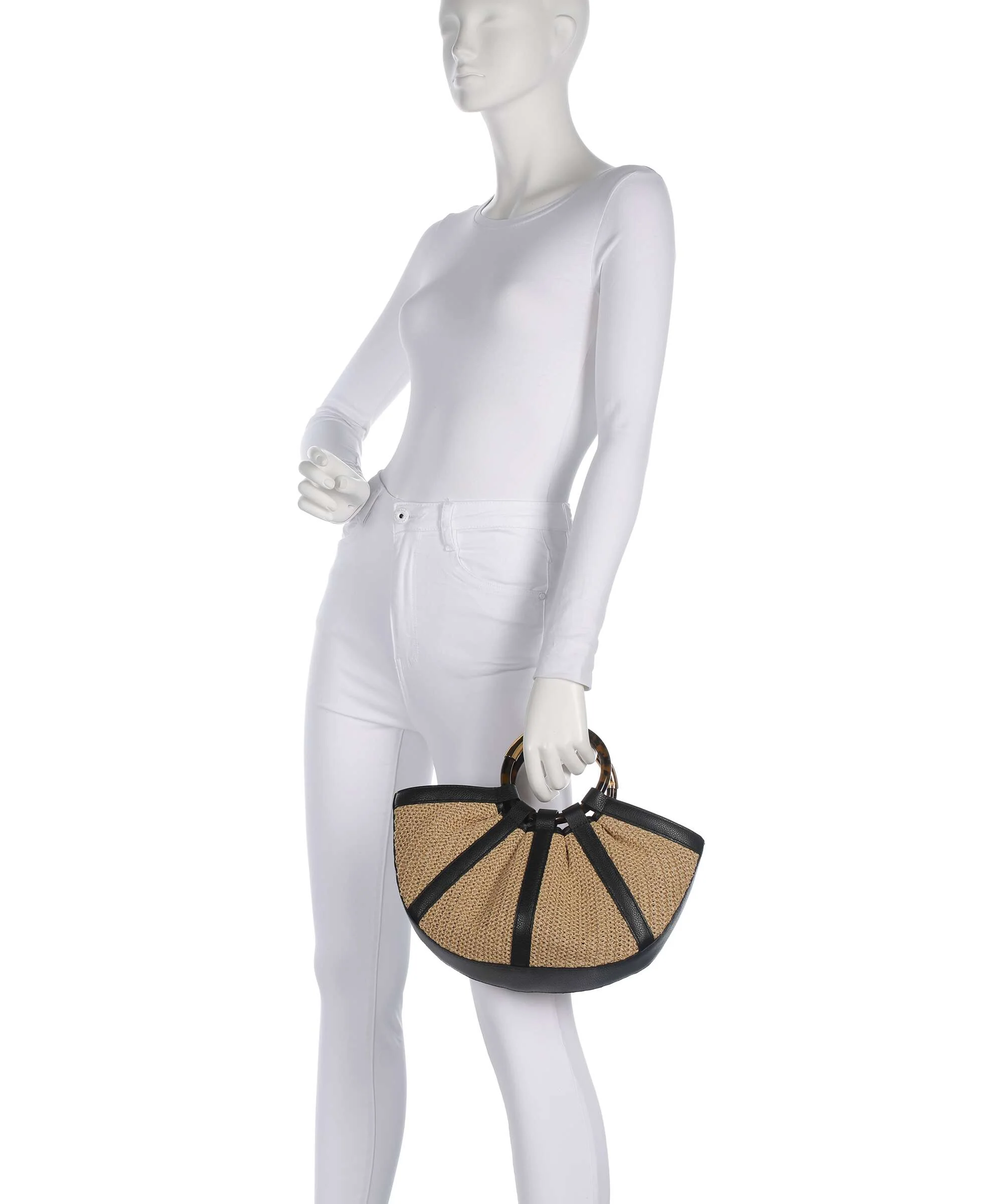Coccinelle Shell Straw Handbag natural/noir - Image 3