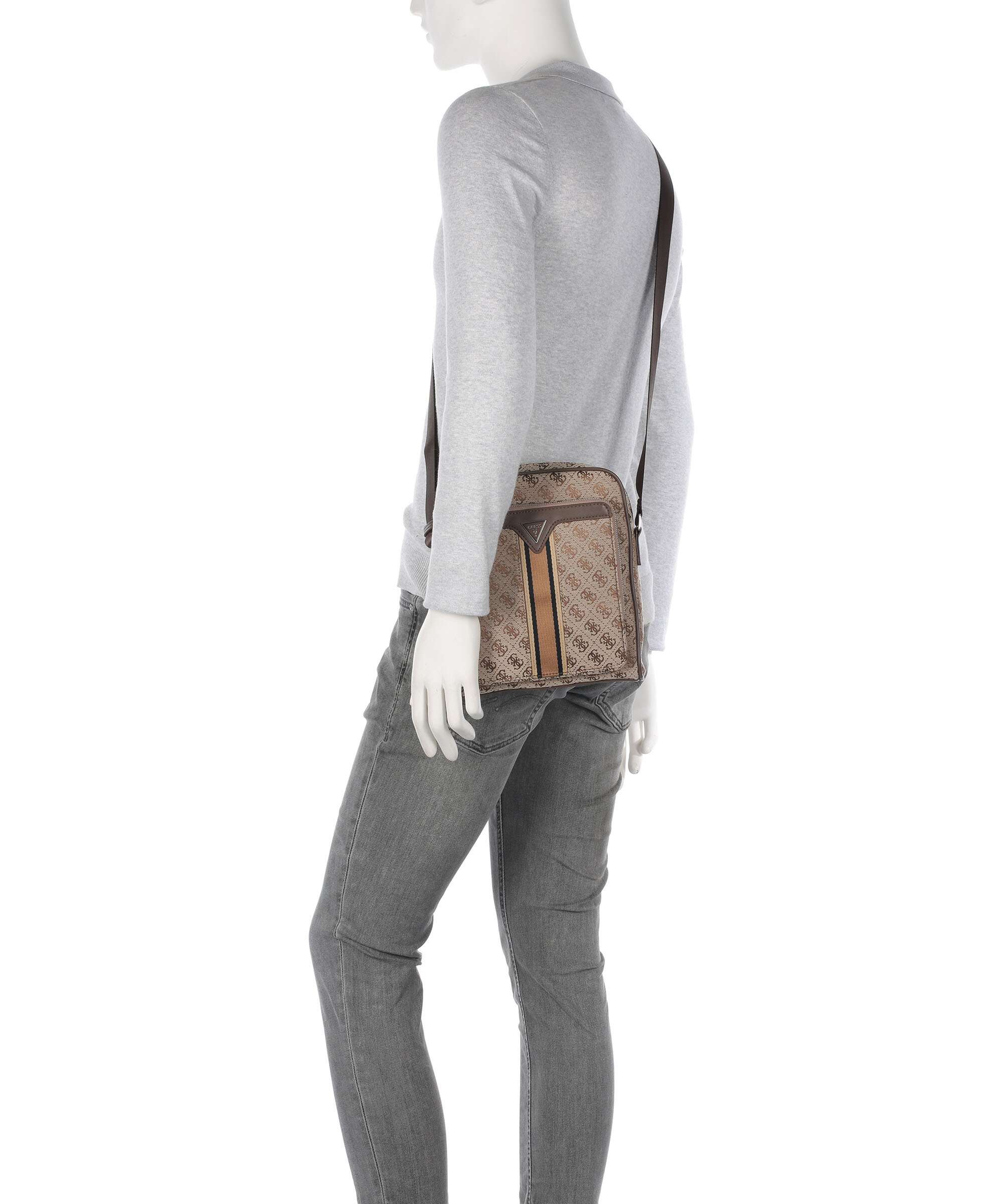Guess Milano 4G Jacquard Stripe Crossbody bag beige/brown - Image 3