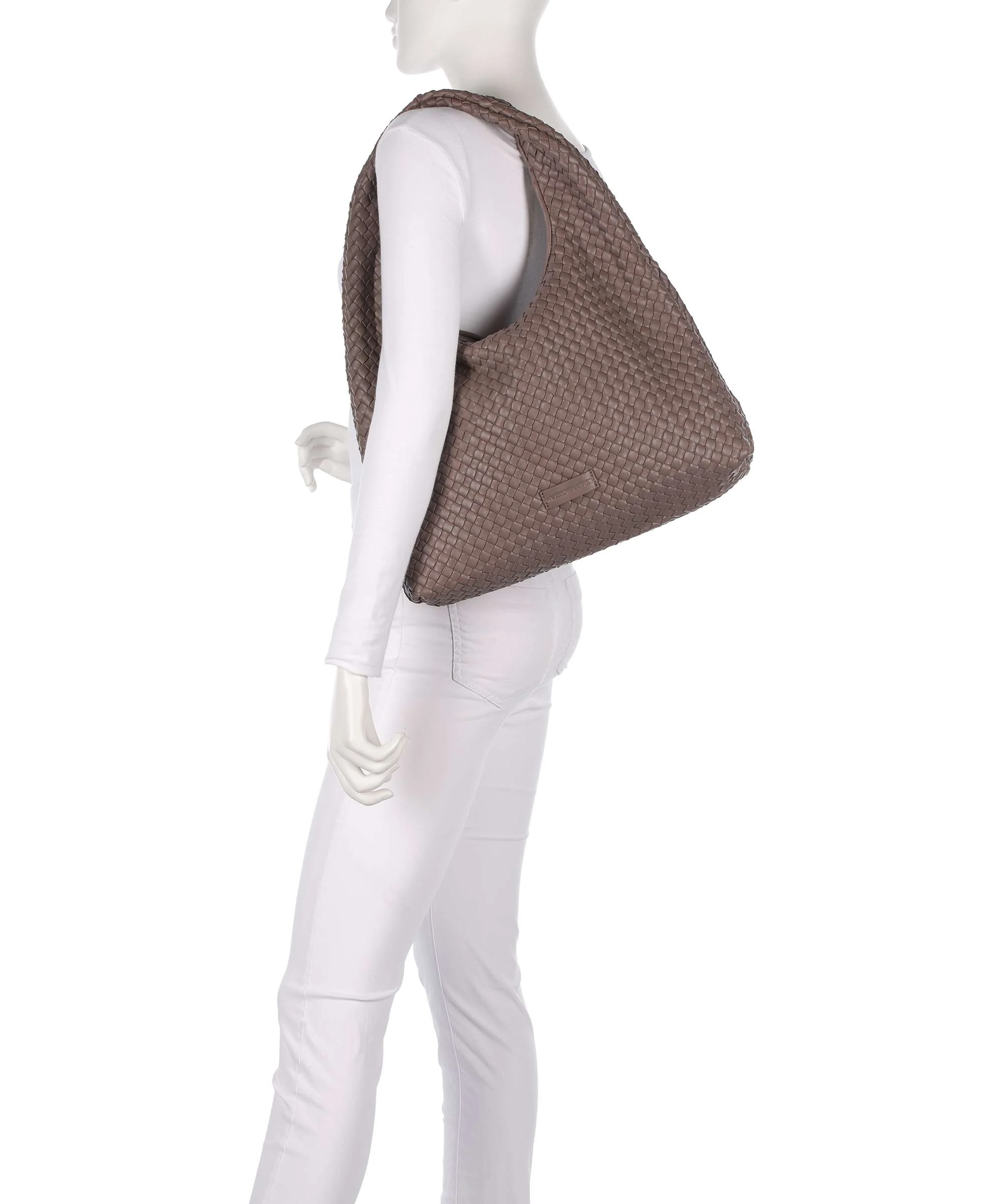 Les Visionnaires Jade Weave Silky Hobo bag taupe brown - Image 3