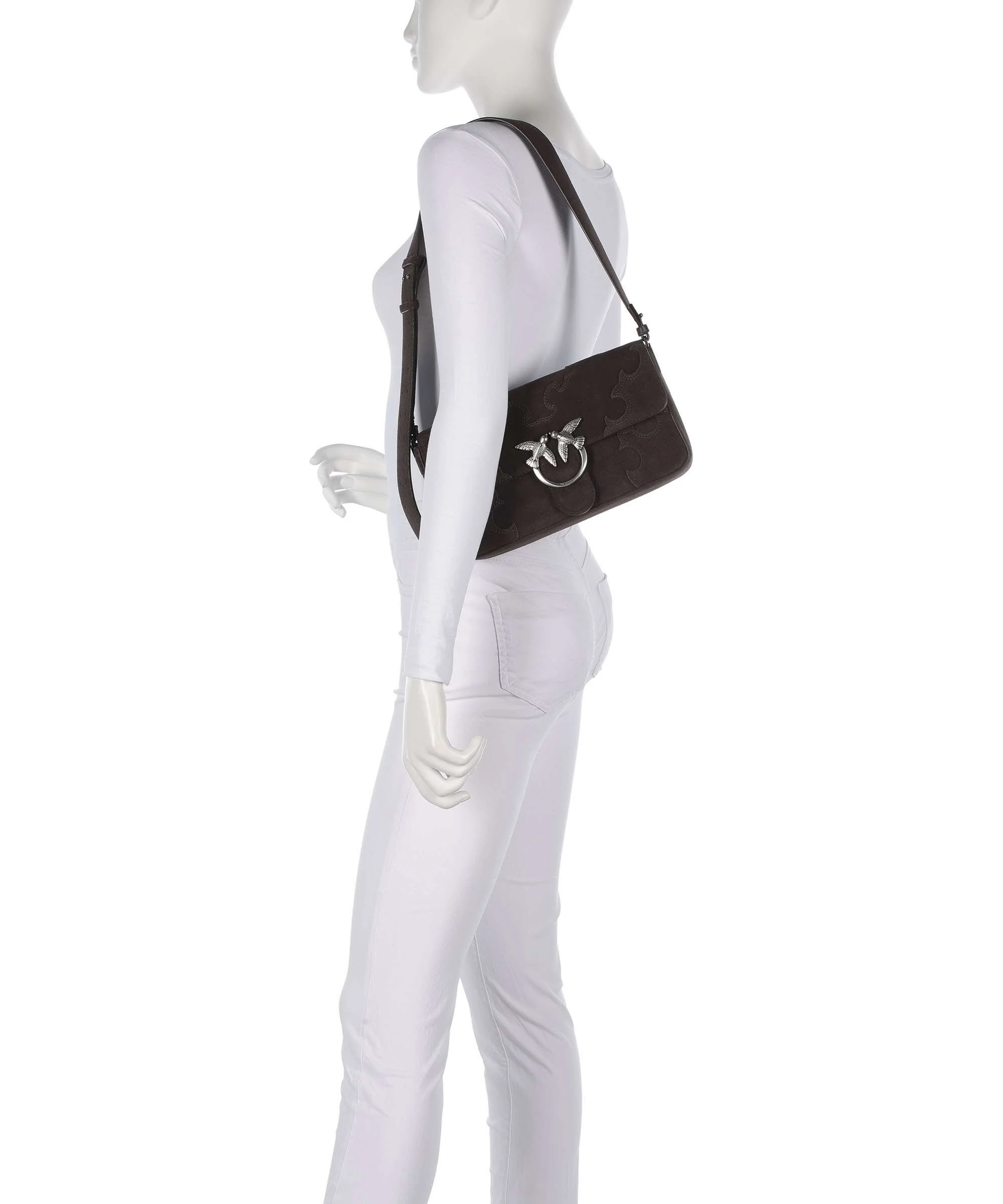 Pinko Love One Classic Slouchy Shoulder bag marrone/chicco di caffe/old silver - Image 3
