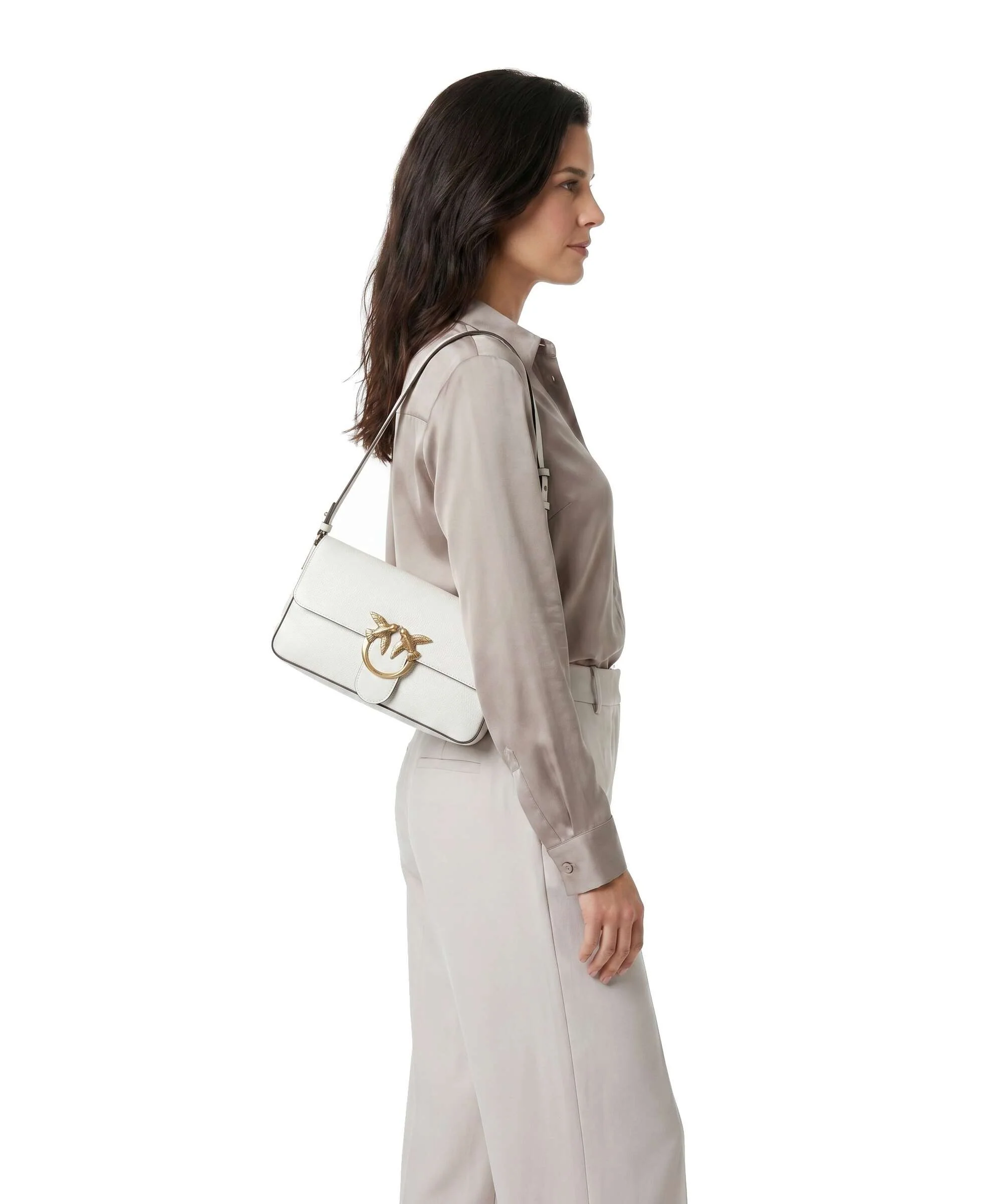 Pinko Love One Classic Slouchy Shoulder bag bianco nembo/antique gold - Image 3