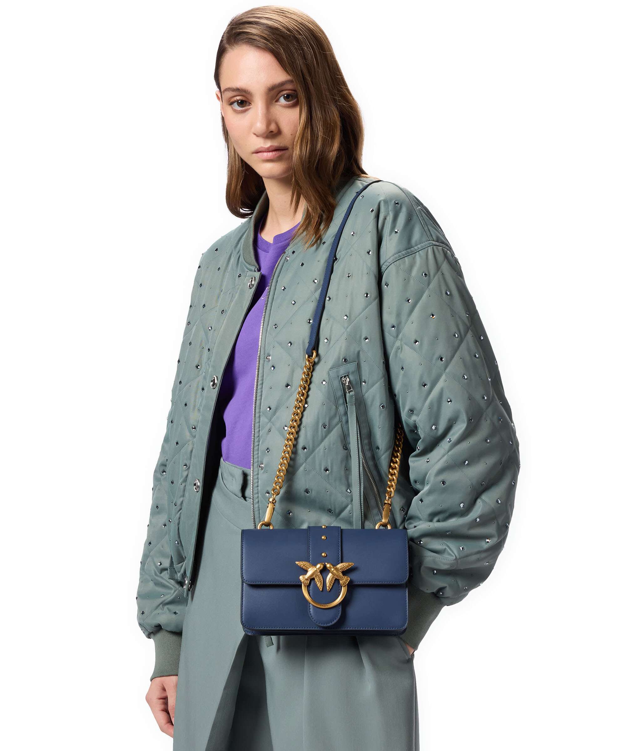Pinko Love One Mini Crossbody bag blu indaco ombroso/antique gold - Image 3