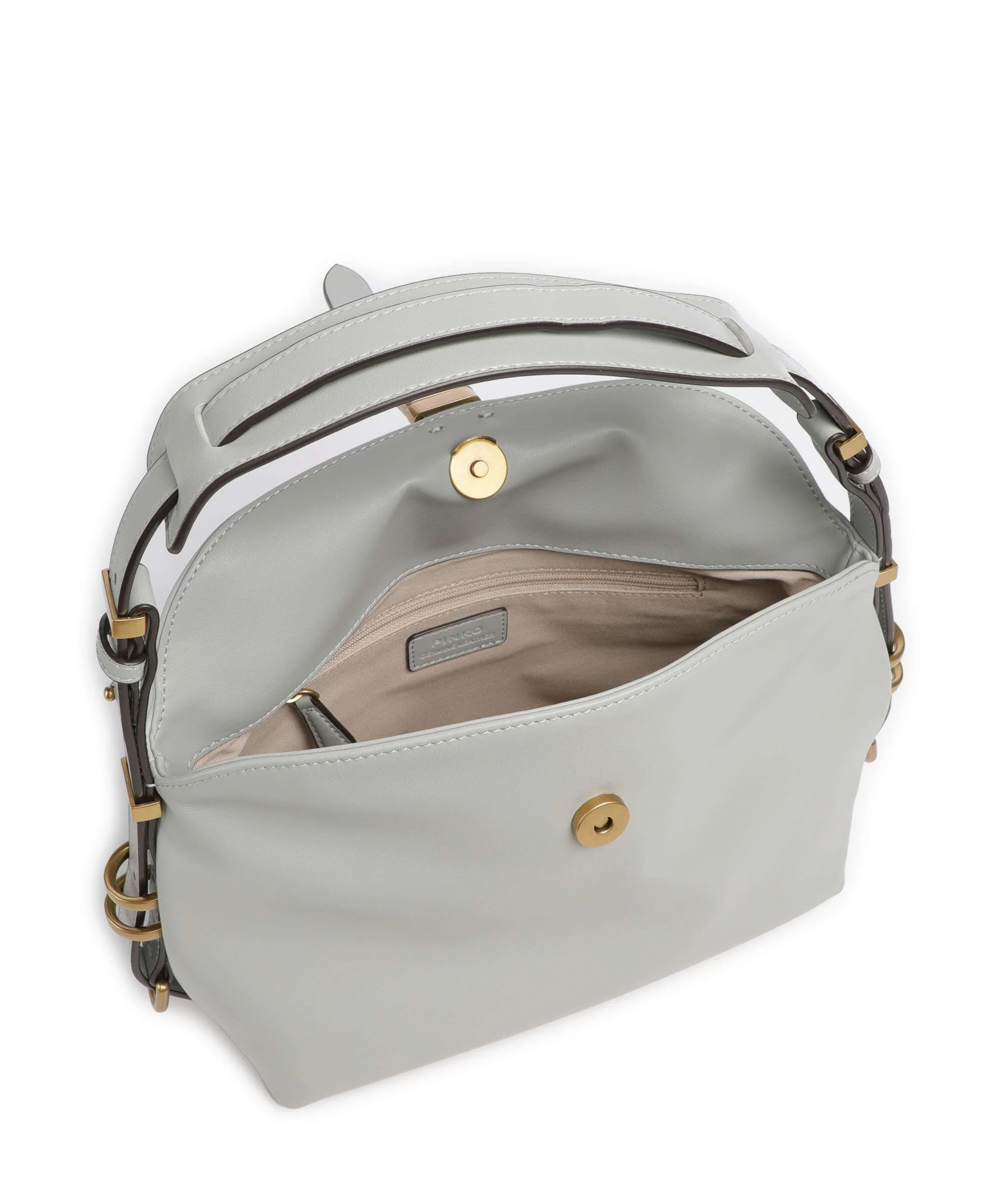 Pinko Saddle Horizontal Mini Shoulder bag grigio perla/antique gold - Image 6