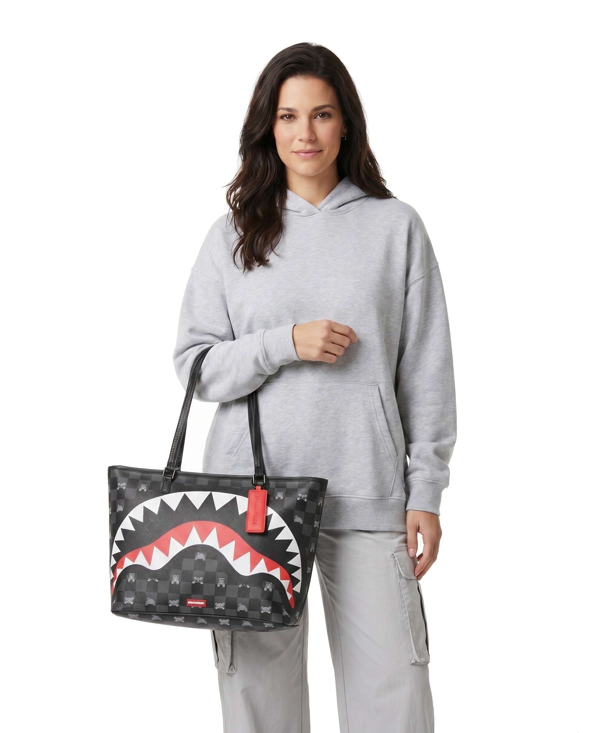 Sprayground Gray Peeking Character Check Tote bag black - Image 3