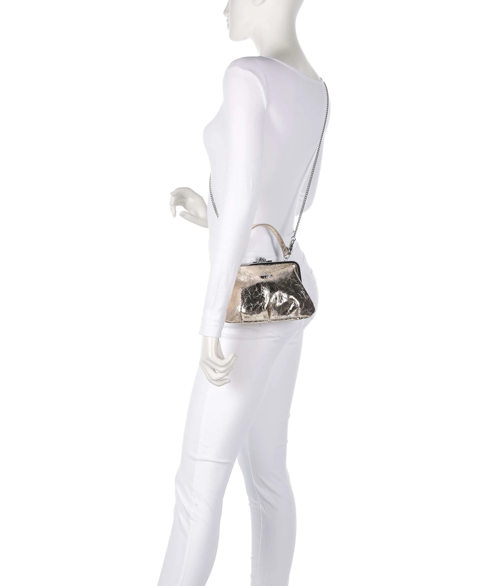 Vivienne Westwood Granny Frame Metallic Crinkle Handbag gold - Image 3