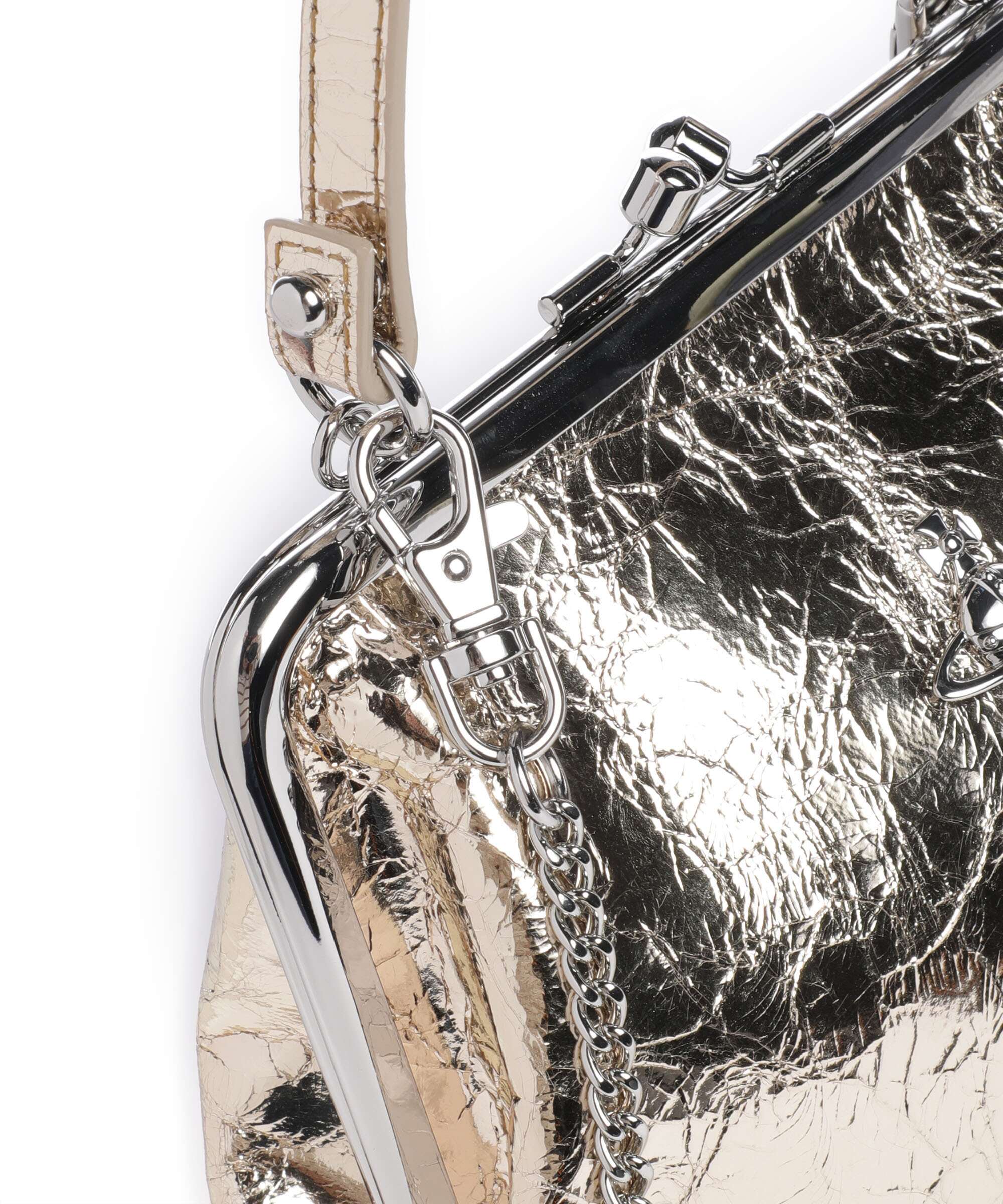 Vivienne Westwood Granny Frame Metallic Crinkle Handbag gold - Image 4